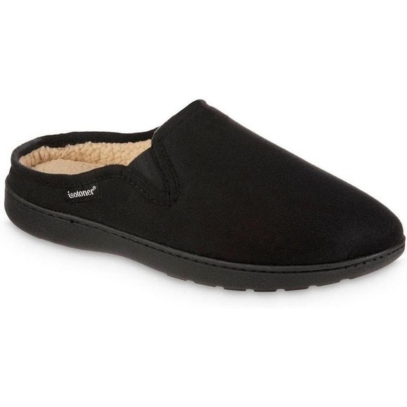 isotoner Shoes - Isotoner Black Microsuede Hoodback Memory Foam Clog Slippers black‎ L 9.5-10.5